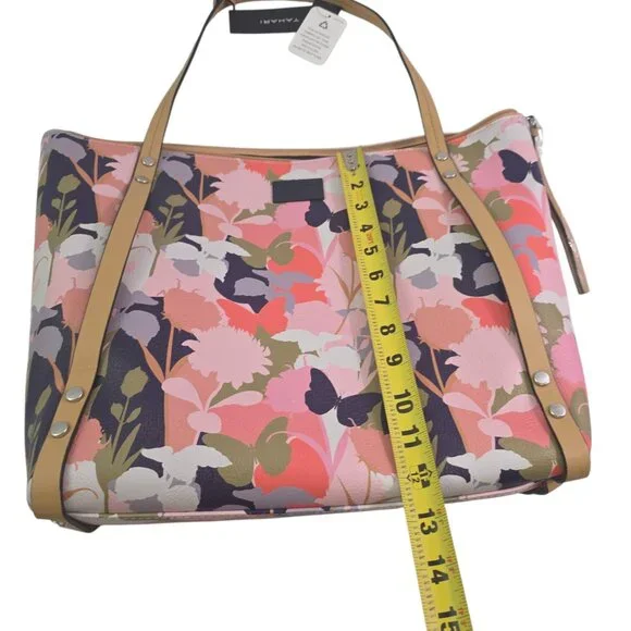 Tahari Mackenzie Vegan Leather Zipper Close Floral Butterfly Tote Bag Purse NWT - Picture 6 of 15